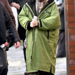 Michelle Keegan in a Neon Green Puffer Coat Starts Filming for the Popular Series Brassic Out in Manchester 01/08/2025