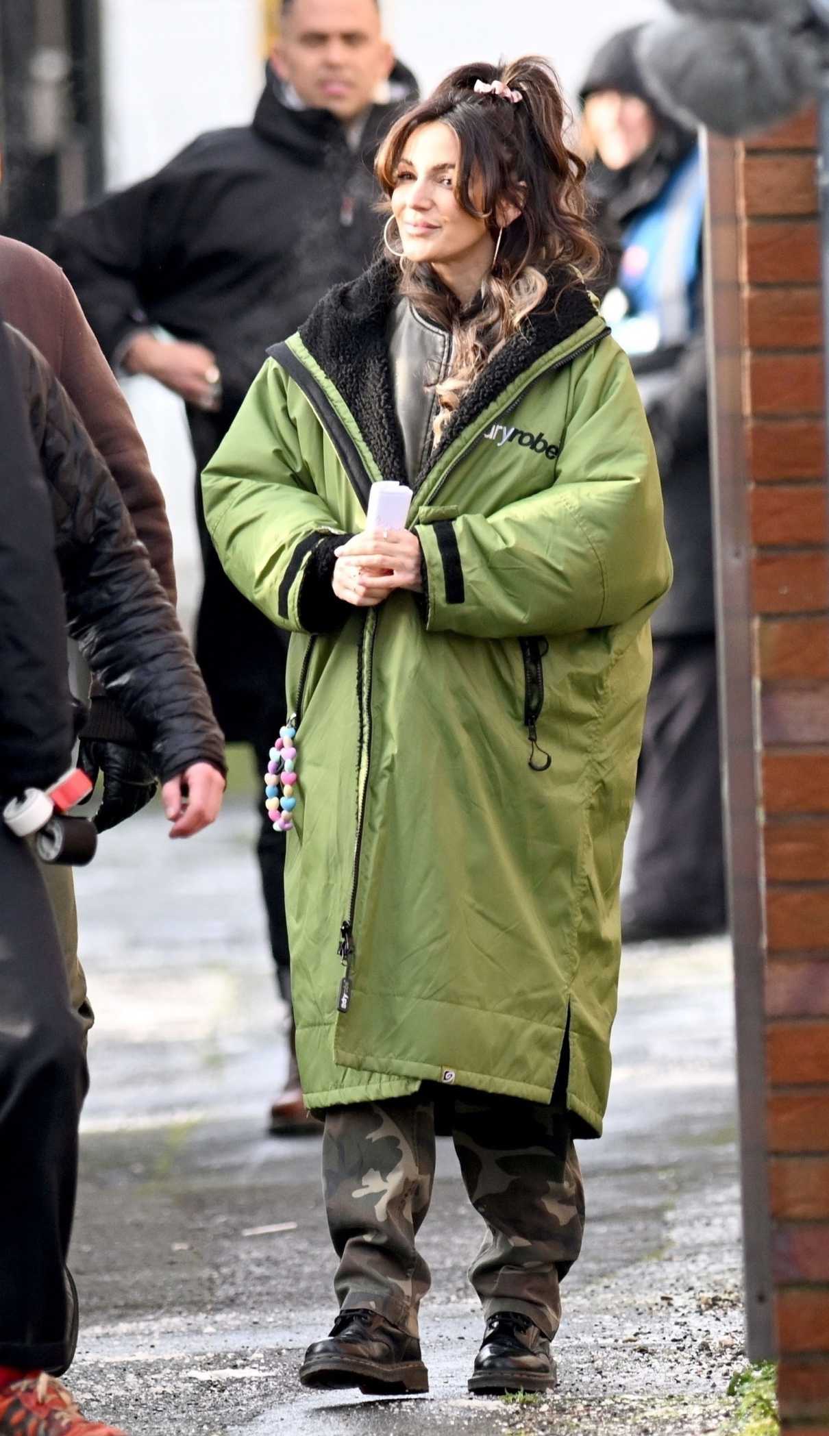 Michelle Keegan in a Neon Green Puffer Coat