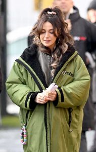 Michelle Keegan in a Neon Green Puffer Coat