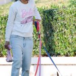 Michelle Rodriguez in a Protective Mask Walks Her Dogs Near Runyon Canyon in Los Angeles 01/09/2025