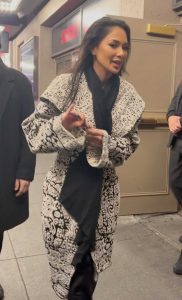 Nicole Scherzinger in a Beige Patterned Coat