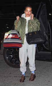 Rita Ora in an Olive Bomber Jacket