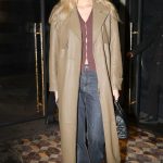 Romee Strijd in a Tan Leather Coat Arrives at Costes in Paris 01/29/2025