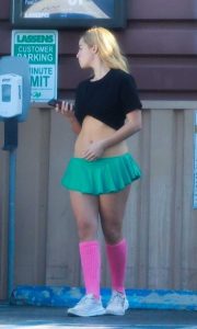 Addison Rae in a Green Mini Skirt