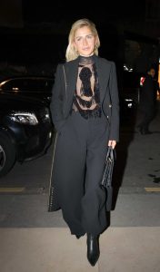 Caroline Daur in a Black Pantsuit