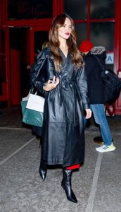 Eiza Gonzalez in a Black Leather Coat