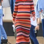 Elle Fanning in a Striped Dress on the Set of the Margot’s Got Money Troubles Upcoming Series in Los Angeles 02/20/2025