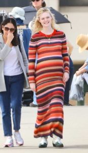 Elle Fanning in a Striped Dress