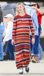 Elle Fanning in a Striped Dress