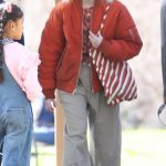 Elle Fanning in an Orange Bomber Jacket on the Set of Margot’s Got Money Troubles Series in Los Angeles 02/18/2025