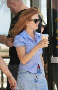 Isla Fisher in a Blue Denim Shorts