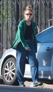 Joey King in a Green Jacket