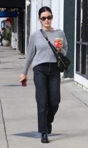 Lucy Hale in a Grey Sweater