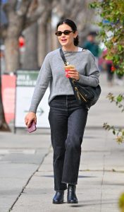 Lucy Hale in a Grey Sweater