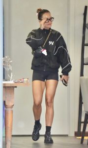 Rita Ora in a Black Spandex Shorts