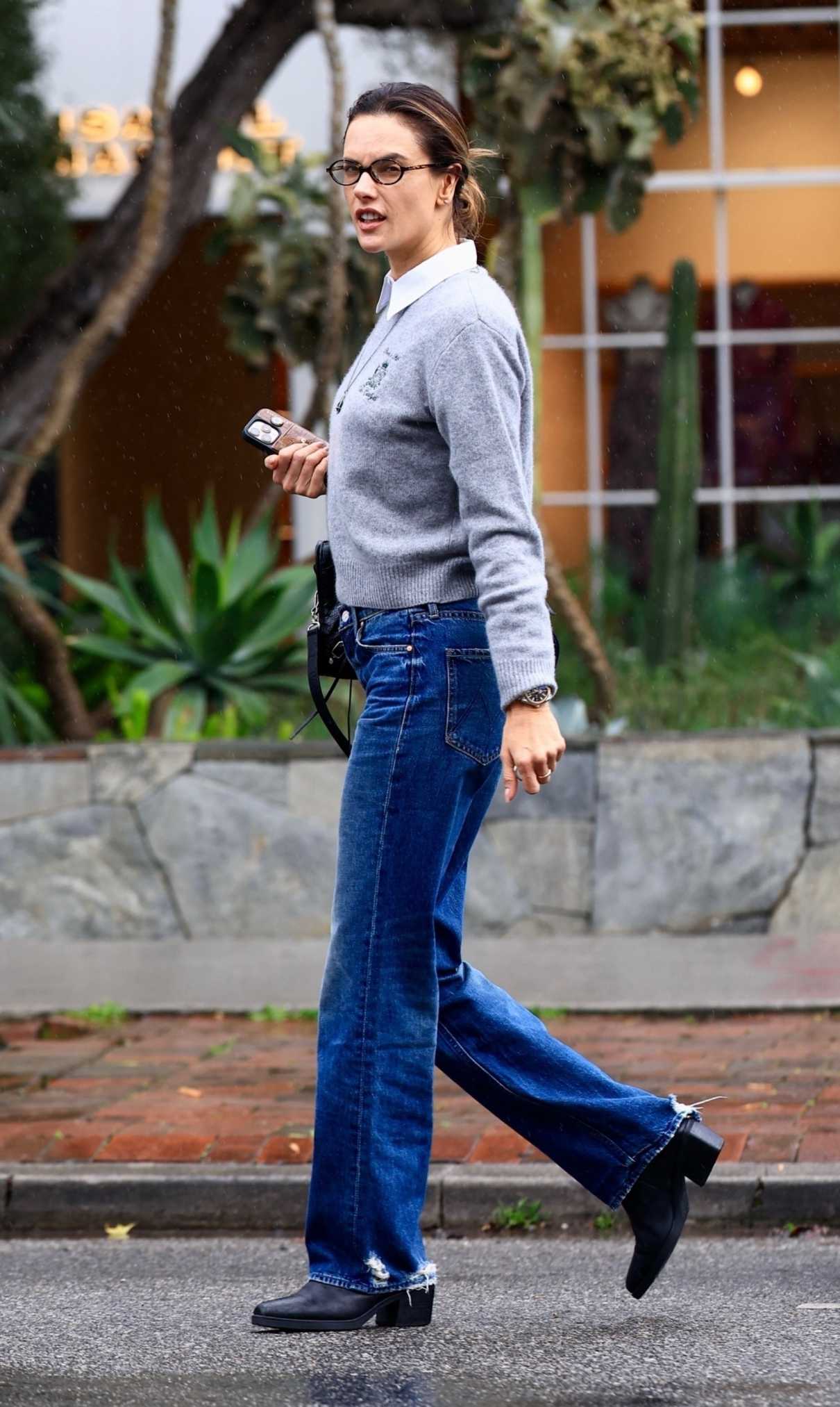 Alessandra Ambrosio in a Grey Sweater