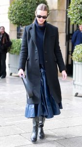 Karlie Kloss in a Black Coat