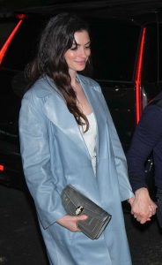Anne Hathaway in a Blue Leather Coat