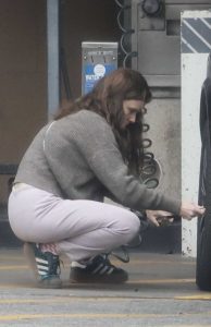 Kate Mara in a Grey Sweater