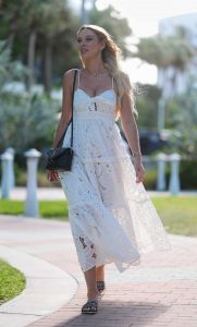 Victoria Jancke in a White Lace Dress