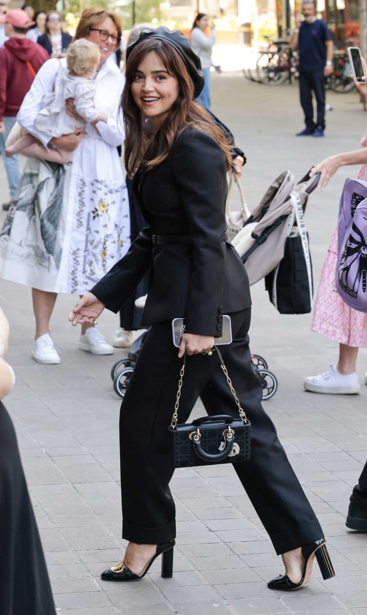 Jenna Coleman in a Black Pantsuit