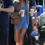 Kaia Gerber in a Baby Blue Mini Dress Was Seen Out with Lewis Pullman in Los Angeles 05/09/2025