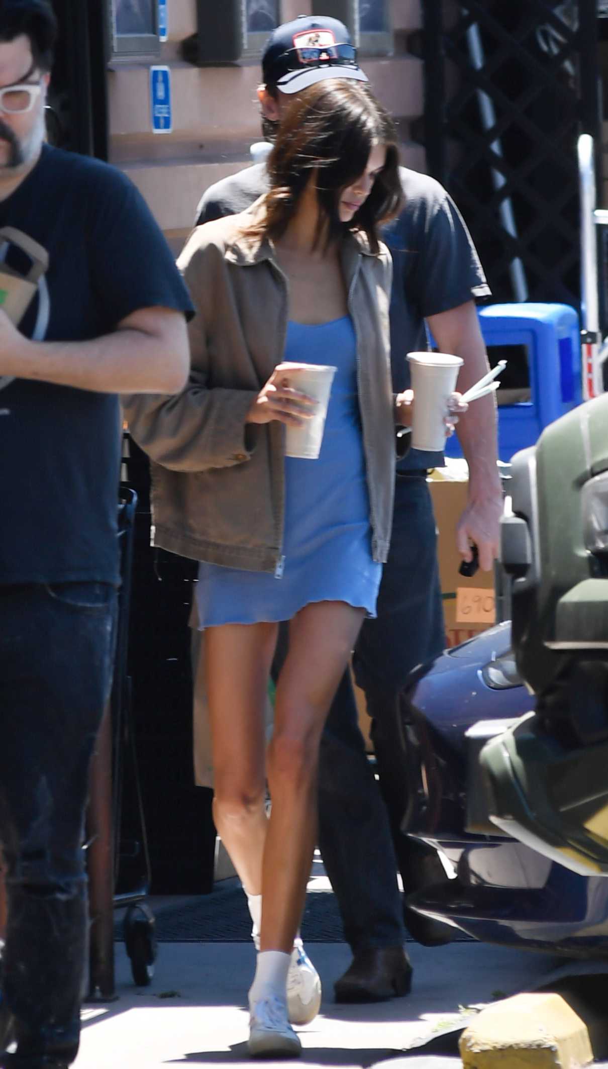 Kaia Gerber in a Baby Blue Mini Dress