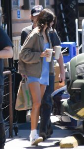 Kaia Gerber in a Baby Blue Mini Dress