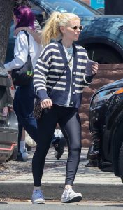 Kate Mara in a Striped Cardigan