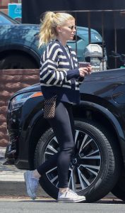 Kate Mara in a Striped Cardigan