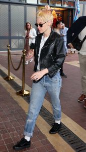 Kristen Stewart in a Black Leather Jacket