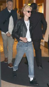 Kristen Stewart in a Black Leather Jacket