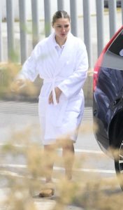 Madelyn Cline in a White Bathrobe
