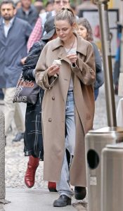 Rebecca Ferguson in a Beige Coat