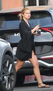 Addison Rae in a Black Bathrobe