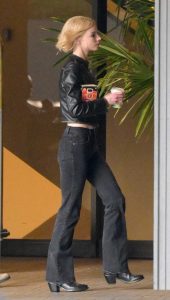 Anya Taylor-Joy in a Black Leather Jacket