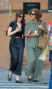 Daisy Edgar-Jones in a Black Polka Dot Skirt