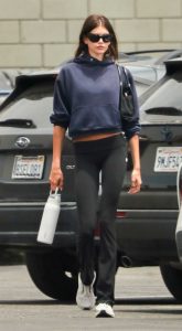 Kaia Gerber in a Navy Hoodie