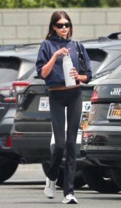 Kaia Gerber in a Navy Hoodie