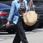 Kate Mara in a Blue Denim Shirt Stops by Erewhon Market in Studio City 06/10/2025