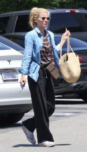 Kate Mara in a Blue Denim Shirt