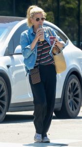 Kate Mara in a Blue Denim Shirt