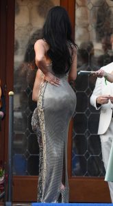 Kim Kardashian in a Snakeskin Print Dress
