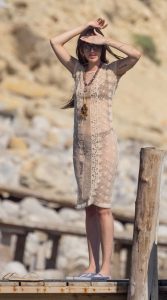 Dakota Johnson in a Beige See-Through Dress