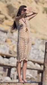 Dakota Johnson in a Beige See-Through Dress