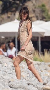 Dakota Johnson in a Beige See-Through Dress
