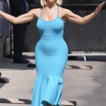 Hannah Waddingham in a Baby Blue Dress Attends Jimmy Kimmel Live in Hollywood 07/14/2025
