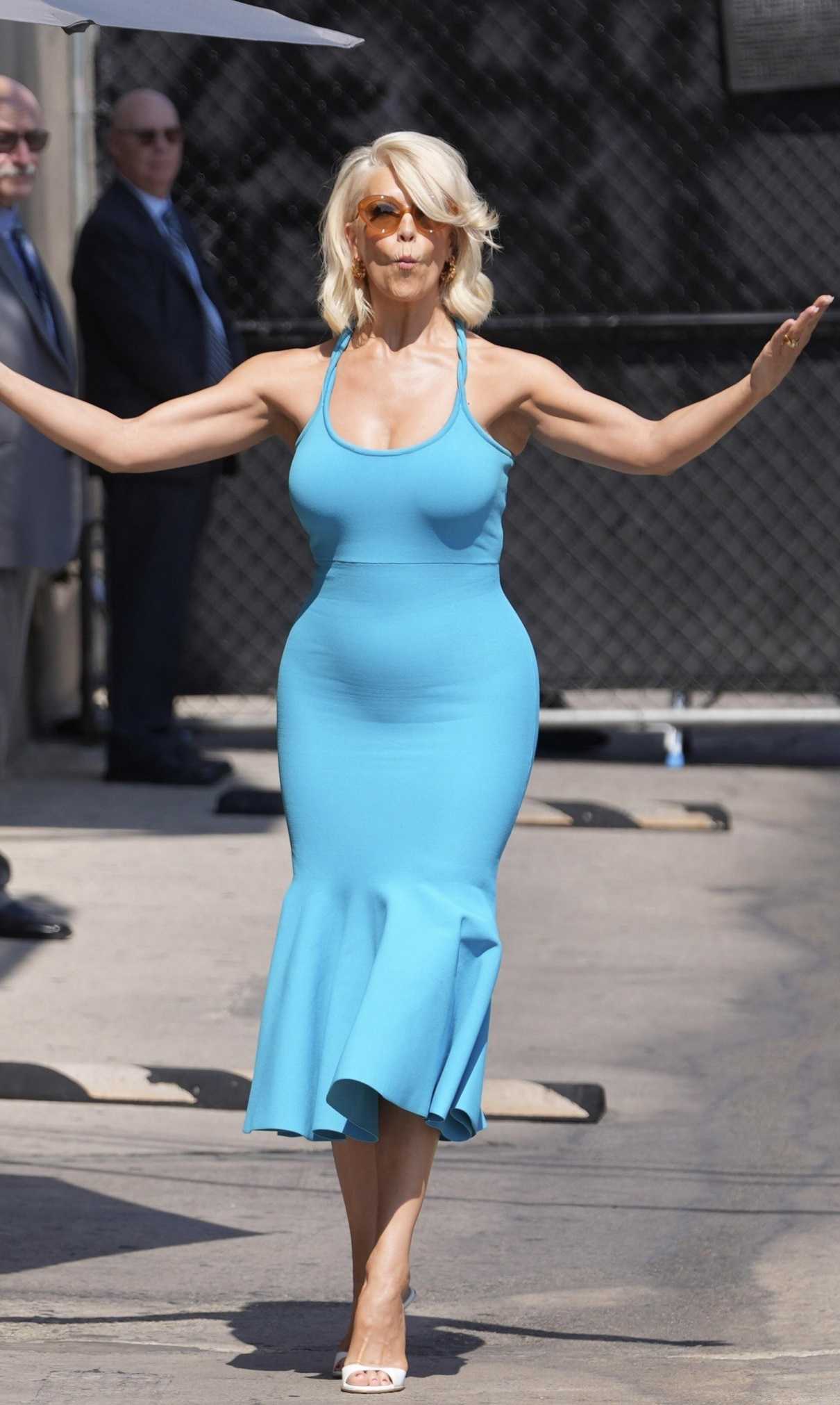 Hannah Waddingham in a Baby Blue Dress