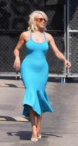 Hannah Waddingham in a Baby Blue Dress