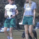 Kristen Stewart in a White Tee Walks Her Dog with Dylan Meyer in Los Feliz 07/27/2025